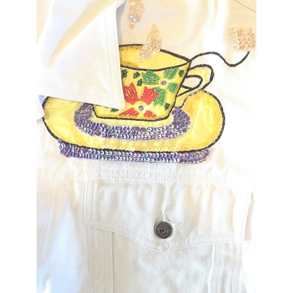 Cedars Womens L 198O's Vintage White Denim Jean Jacket STAINS Needs Cleaning - Picture 9 of 14